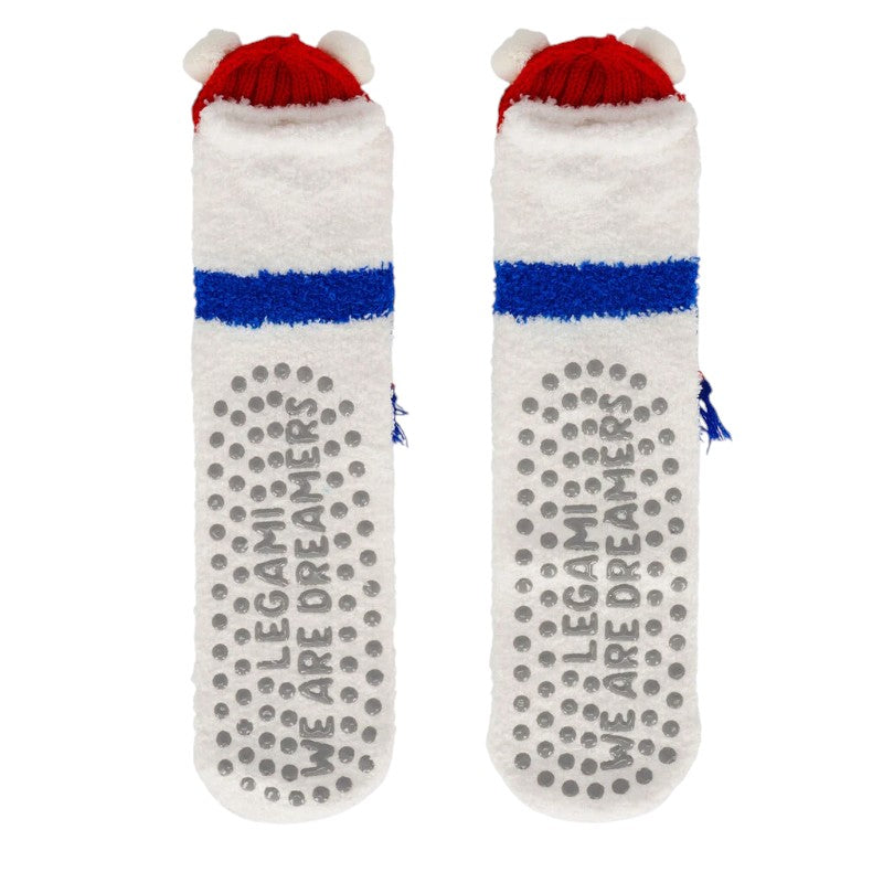 Calzini antiscivolo di Natale Legami Orso Polare con pon pon e musetto ricamato: morbidi ed elastici, taglia 35-42. Su Viano Shop!