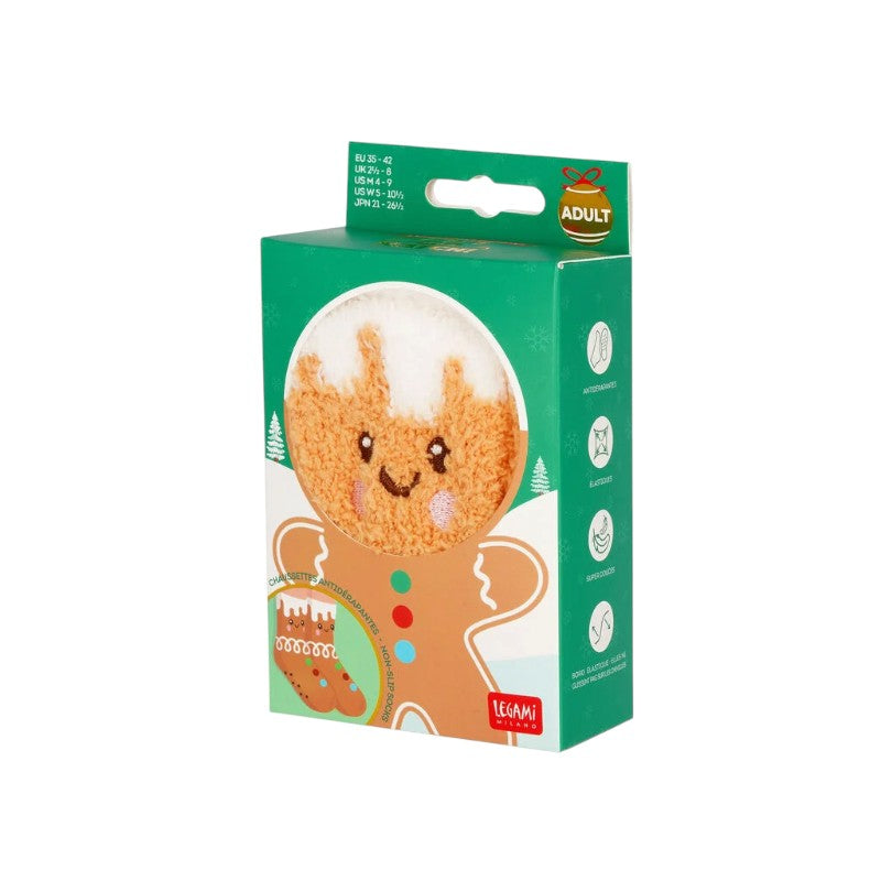 Calzini antiscivolo di Natale Legami Omino di Pan di Zenzero con glassa e faccino ricamato, morbidi, taglia 35-42. Su Viano Shop!