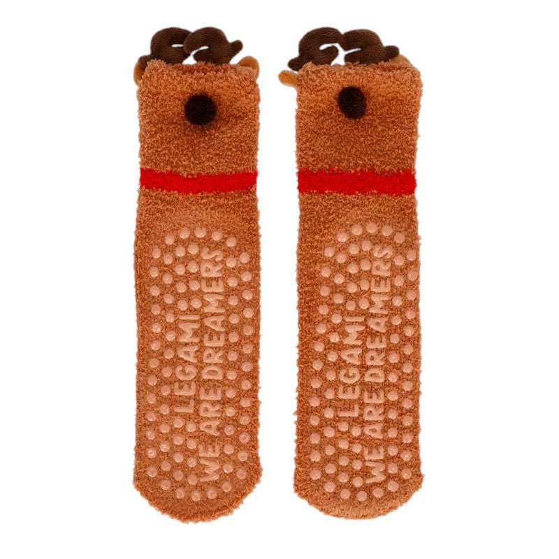 Calzini antiscivolo di Natale Legami Renna con corna in rilievo e nasino rosso: morbidi ed elastici, taglia 35-42. Su Viano Shop!