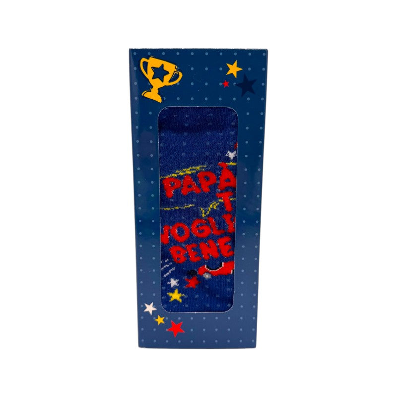 Calze regalo festa del papà, blu con la scritta "Papà ti voglio bene"