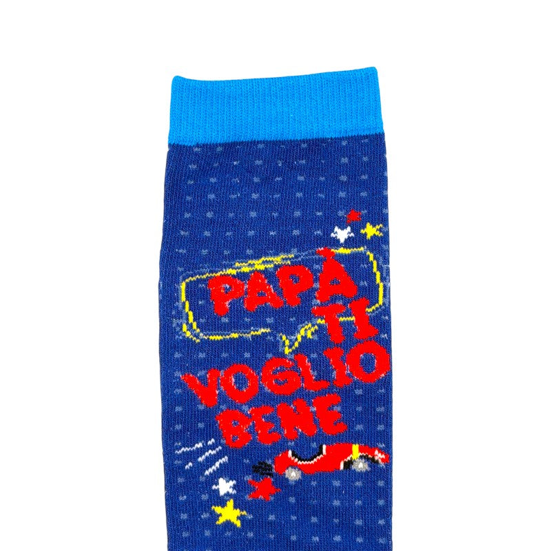 Calze regalo festa del papà, blu con la scritta "Papà ti voglio bene"