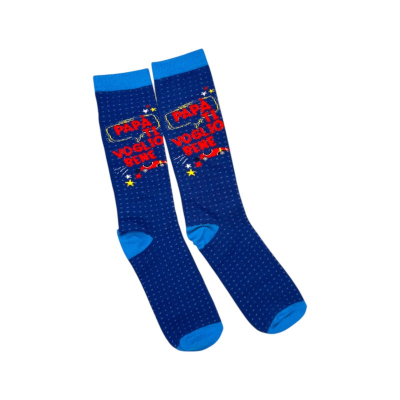 Calze regalo festa del papà, blu con la scritta "Papà ti voglio bene"