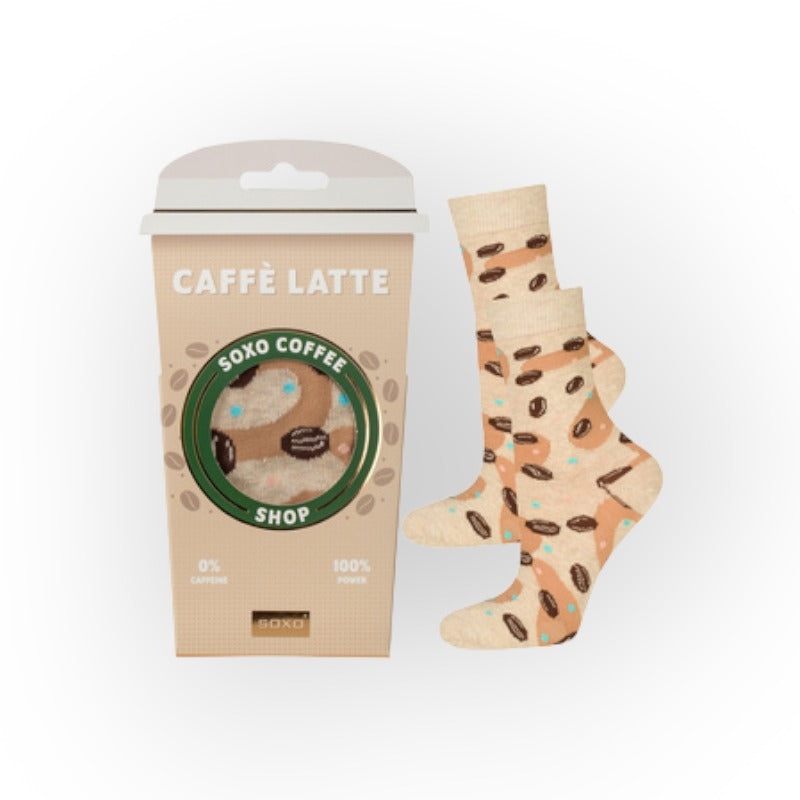 Fantastiche calze da donna e ragazza misura 35-40. Calze lunghe con disegni di chicchi di caffè in una confezione regalo divertente ed originale. Ottima idea regalo gadget divertente