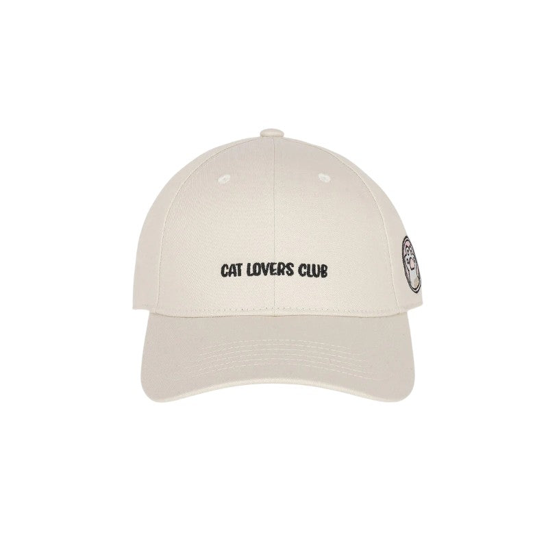 Cappellino Legami Cat Lovers Club: cotone bianco panna, ricamo nero e patch gatto kawaii, taglia unica regolabile. Per ogni cat lover con stile. Scoprilo!
