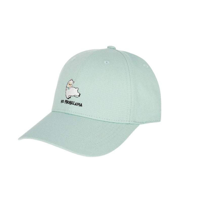 Cappellino visiera Legami Lama "No Probllama" — verde menta, ricamo lama, taglia unica regolabile. Il berretto da baseball ironico e originale