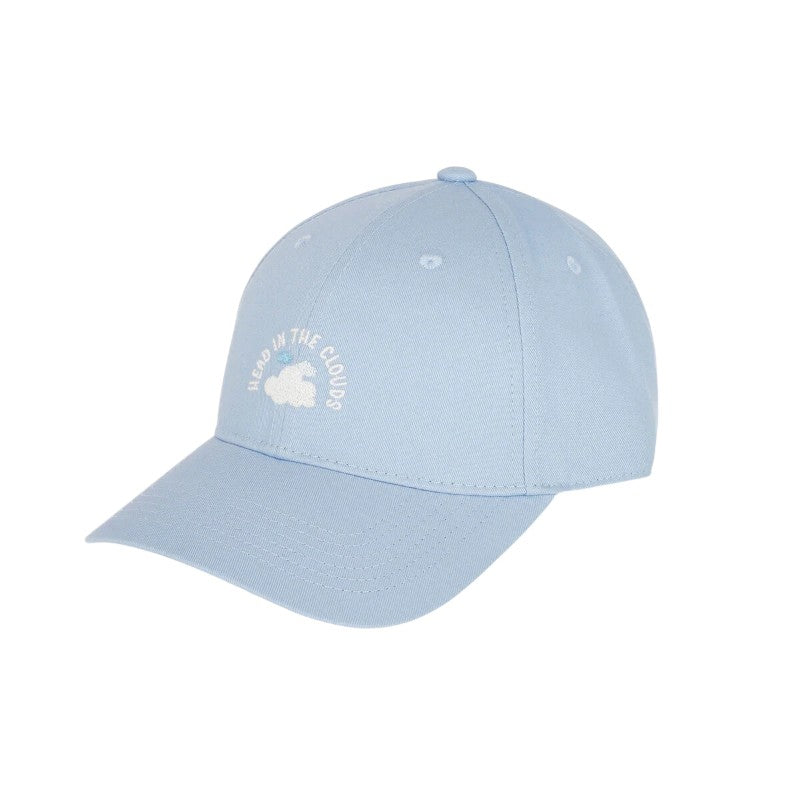Cappellino visiera Legami "Head in the Clouds" — azzurro cielo, nuvola ricamata, taglia unica regolabile. Il berretto sognatore perfetto per lei e per lui.