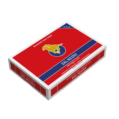 Carte da gioco Plastificate "Ramino San Siro" Dal Negro. Due mazzi di carte composti da 55 carte l'uno con retro in due diversi colori: Blu e Rosso. Carte plastificate di altissima qualità ottime per giochi come poker, ramino, scala 40, bridge, ecc...