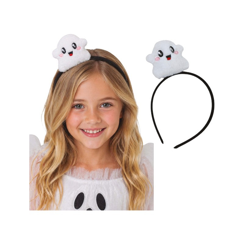 Cerchietto di Halloween con fantasmino kawaii in peluche e viso ricamato: accessorio per capelli per feste e travestimenti. Su Viano Shop!