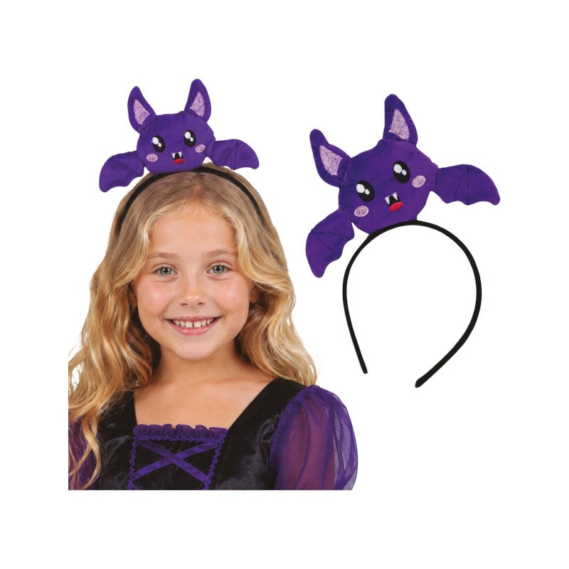 Cerchietto di Halloween con pipistrello viola kawaii imbottito e ricamato: accessorio per capelli per feste e travestimenti. Su Viano Shop!
