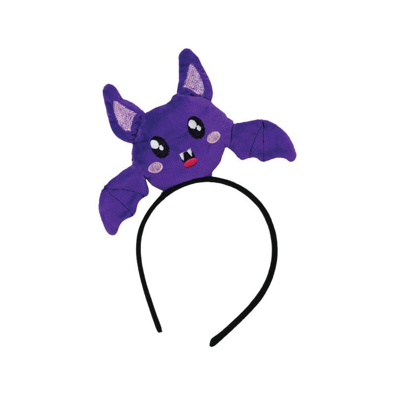 Cerchietto di Halloween con pipistrello viola kawaii imbottito e ricamato: accessorio per capelli per feste e travestimenti. Su Viano Shop!