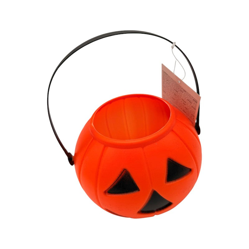Secchiello zucca portadolcetti di Halloween con manico, disponibile in tre grandezze: classico cestino per dolcetto o scherzetto. Su Viano Shop!