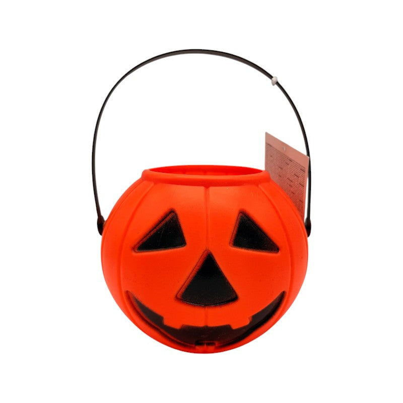 Secchiello zucca portadolcetti di Halloween con manico, disponibile in tre grandezze: classico cestino per dolcetto o scherzetto. Su Viano Shop!