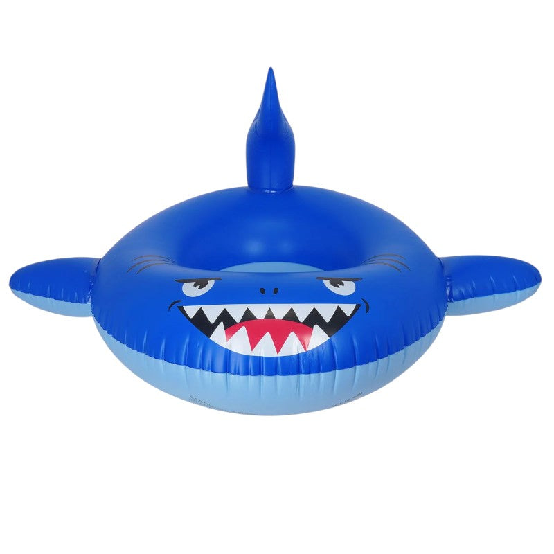 Ciambella gonfiabile bambini Legami Shark 98x55cm: squalo 3D con pinna, doppia camera d'aria, max 40kg, toppa inclusa. Il galleggiante più adrenalinico dell'estate!
