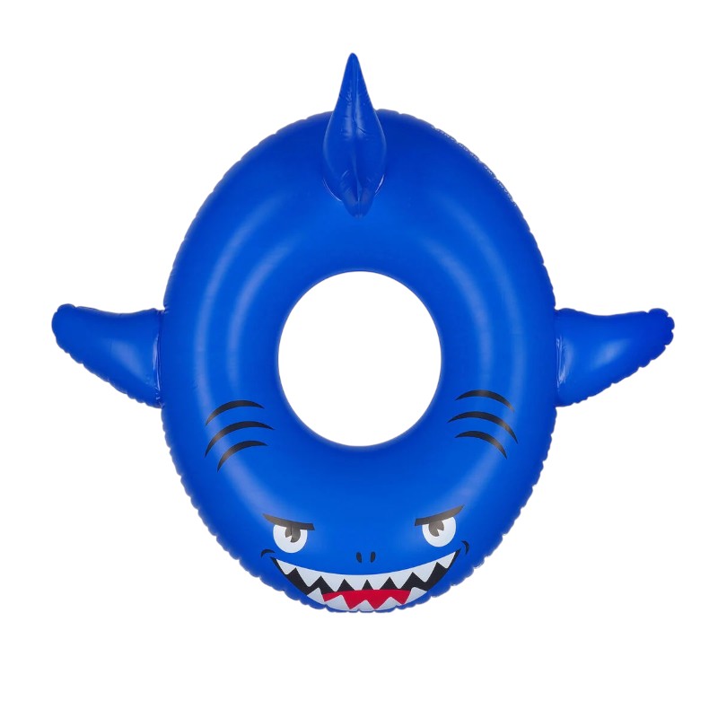 Ciambella gonfiabile bambini Legami Shark 98x55cm: squalo 3D con pinna, doppia camera d'aria, max 40kg, toppa inclusa. Il galleggiante più adrenalinico dell'estate!
