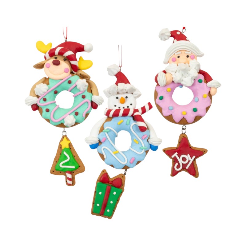 Bellissimo set composto da 3 decorazioni natalizie a forma di ciambelle con personaggi