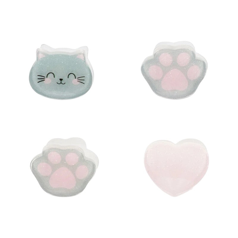 Set 4 mollette per capelli Legami Gatto con gattino, zampette e cuore glitterati: mini clip kawaii per acconciature tenere. Scoprile su Viano Shop!