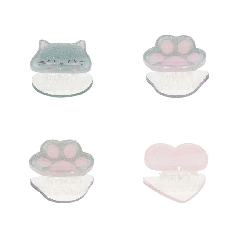 Set 4 mollette per capelli Legami Gatto con gattino, zampette e cuore glitterati: mini clip kawaii per acconciature tenere. Scoprile su Viano Shop!