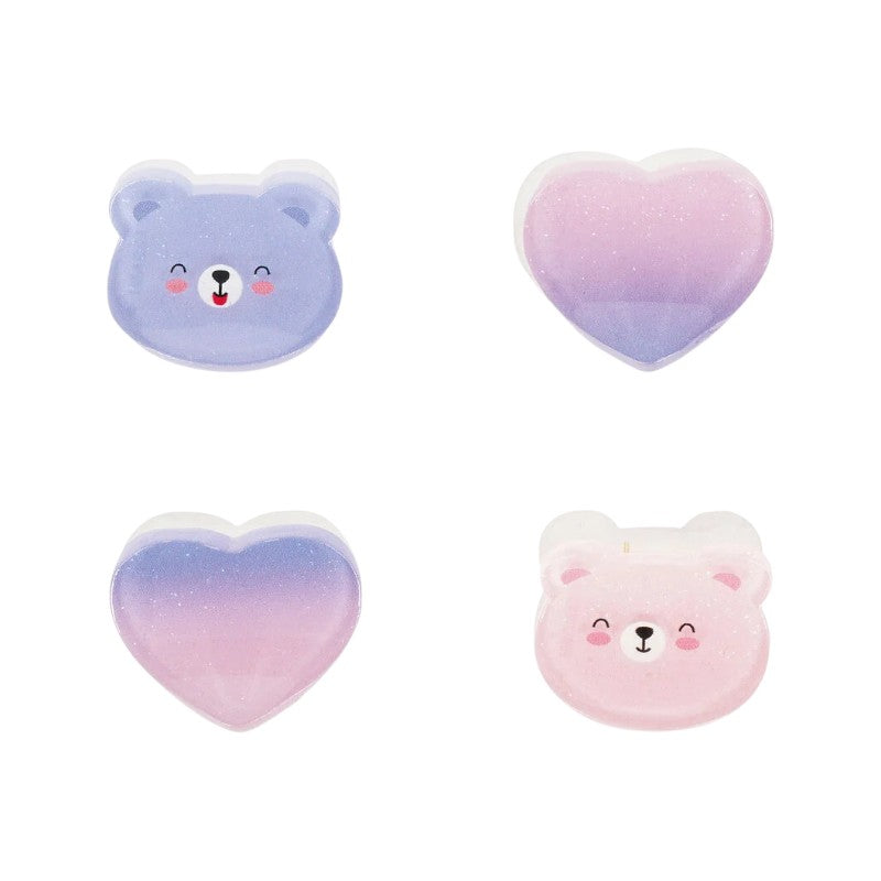 Set 4 clip capelli Legami Clip Me Up Orsetto: 2 clip orsetto + 2 cuori glitterati sfumati, chiusura a scatto. Idea regalo kawaii! Scoprile
