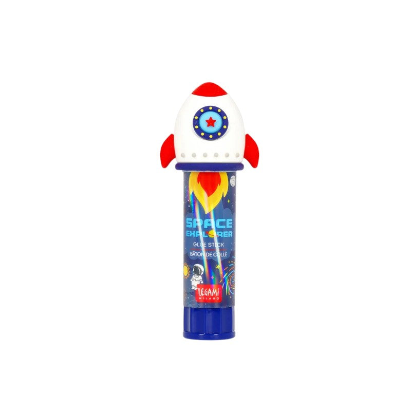 Colla stick Legami Space Explorer — cappuccio razzo 3D, fusto blu notte con astronauta. Regalo originale per bambini, coordinato collezione spazio.