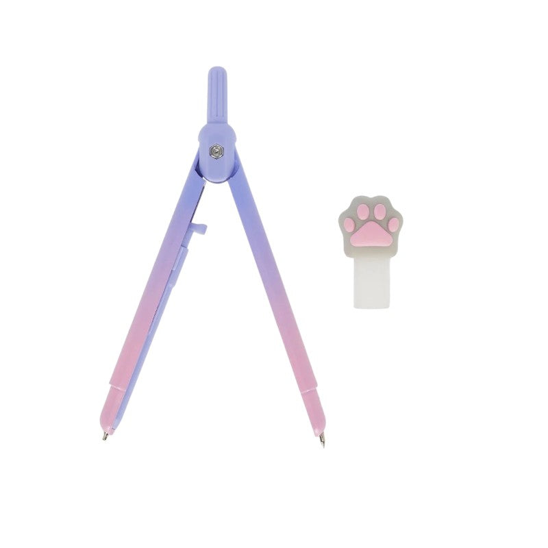 Compasso mina automatica Legami Meow — zampa gatto kawaii, metallo, 0,5 mm 2B, 10 mine incluse, safety cap. Regalo originale per la scuola.