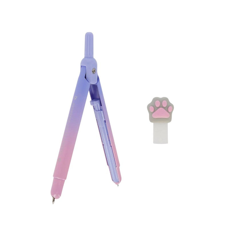 Compasso mina automatica Legami Meow — zampa gatto kawaii, metallo, 0,5 mm 2B, 10 mine incluse, safety cap. Regalo originale per la scuola.
