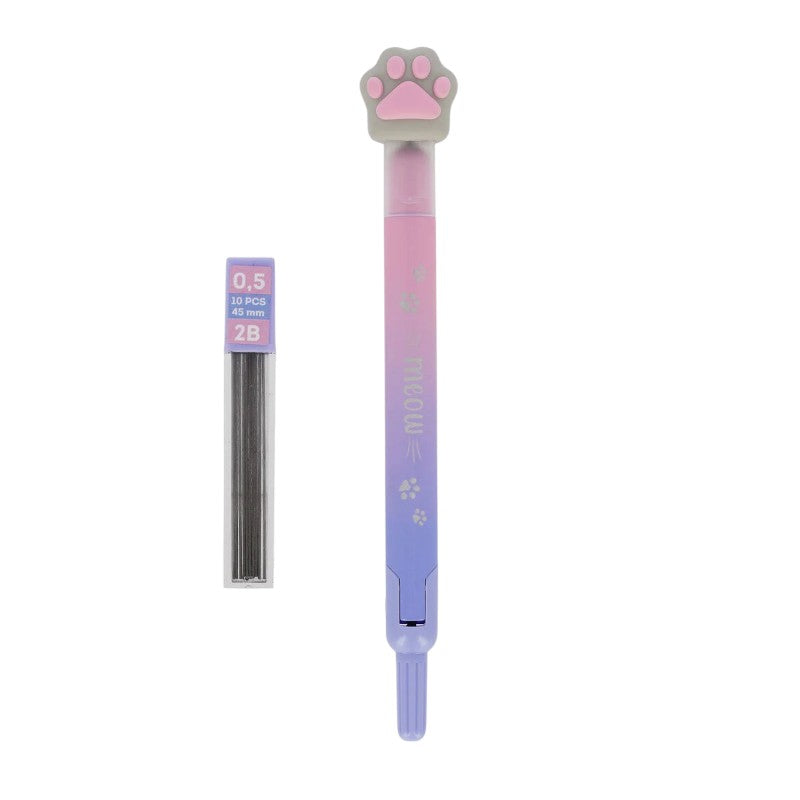 Compasso mina automatica Legami Meow — zampa gatto kawaii, metallo, 0,5 mm 2B, 10 mine incluse, safety cap. Regalo originale per la scuola.
