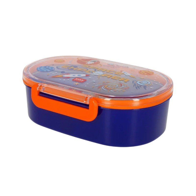 Porta merenda Legami Space Explorer — lunch box blu e arancio, tema spazio, divisorio removibile, clip, lavastoviglie. Regalo perfetto per bambini.