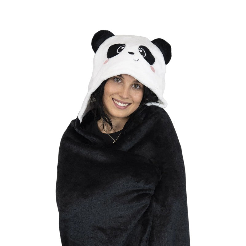 Coperta con cappuccio Panda Legami in morbido pile: design kawaii con orecchie e occhioni dolci. La coccola perfetta per le sere fredde!