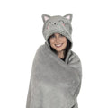 Coperta con cappuccio Legami Cosy Hugs Gatto grigia con orecchie e musetto kawaii: morbida e avvolgente per divano e relax. Scoprila su Viano Shop!