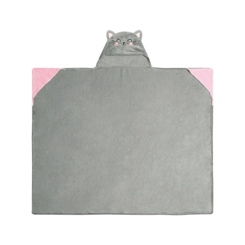 Coperta con cappuccio Legami Cosy Hugs Gatto grigia con orecchie e musetto kawaii: morbida e avvolgente per divano e relax. Scoprila su Viano Shop!