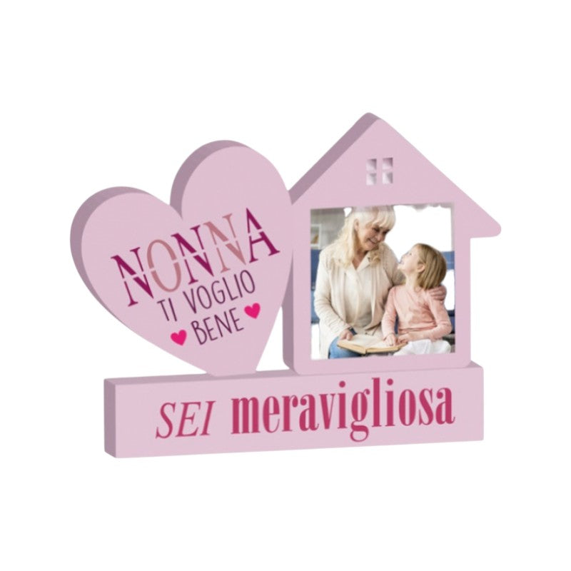 Bellissima cornice per la festa dei nonni a forma di cuore con la scritta "Sei la nonna migliore del mondo, ti voglio bene"