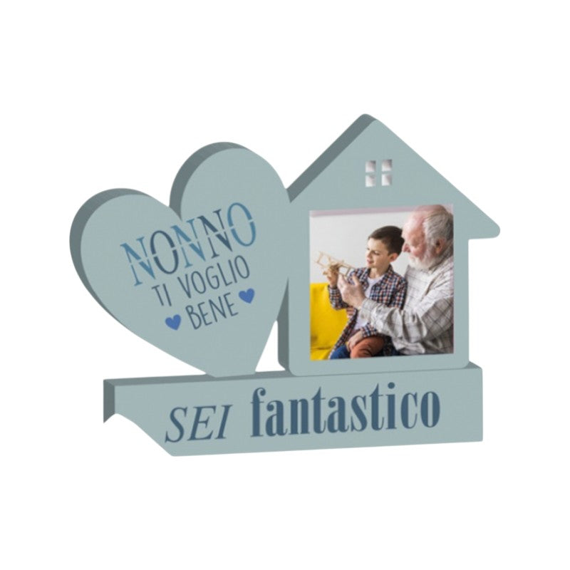 Bellissima cornice per la festa dei nonni a forma di cuore con la scritta "Nonno ti voglio bene, sei fantastico"