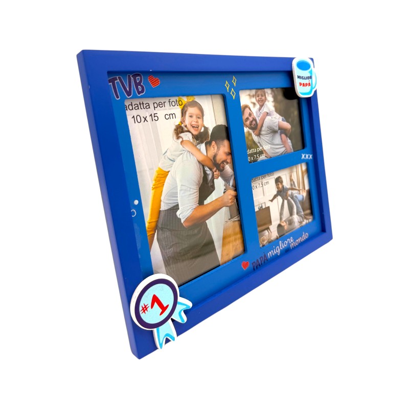 Bellissima cornice portafoto per la festa del papà. Blu con la scritta papà migliore del mondo.