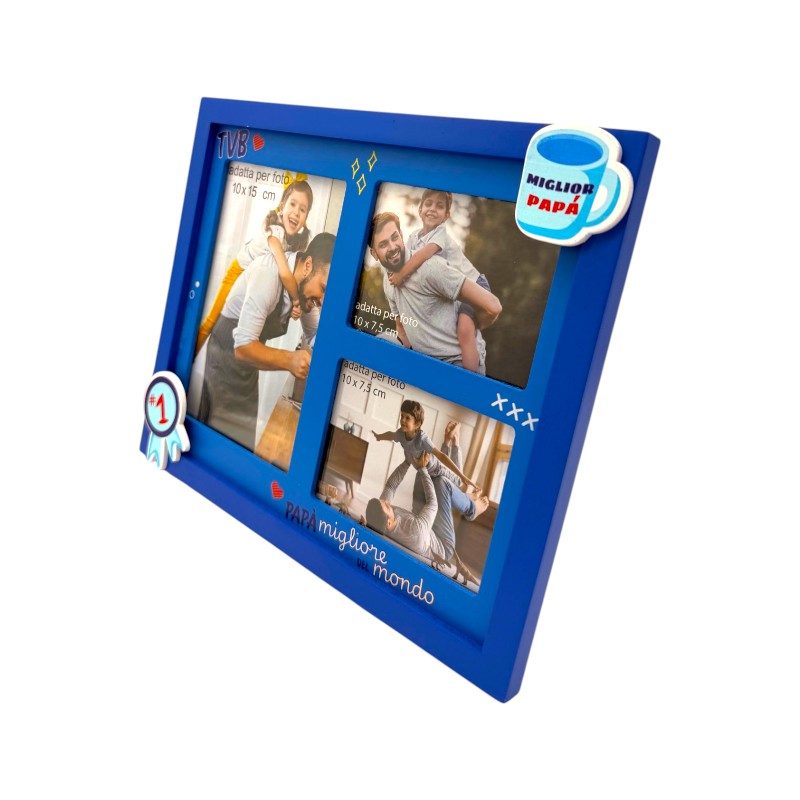 Bellissima cornice portafoto per la festa del papà. Blu con la scritta papà migliore del mondo.