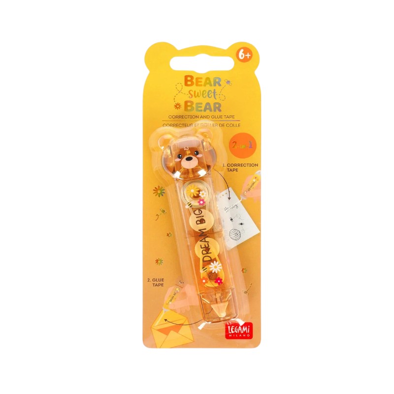 Correttore nastro Legami Bear Sweet Bear 2 in 1 — correttore + colla a nastro, design orsetto kawaii. Regalo scolastico originale per bambine. 