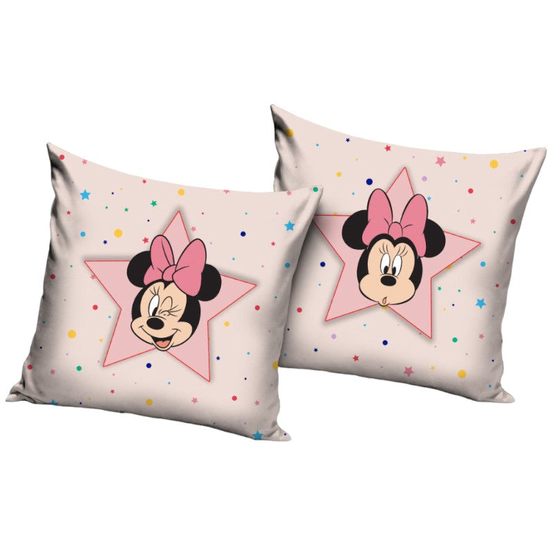 Cuscino quadrato sfoderabile a tema Disney. Minnie rosa star