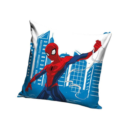 Cuscino quadrato sfoderabile a tema Marvel Spiderman. Bianco e azzurro