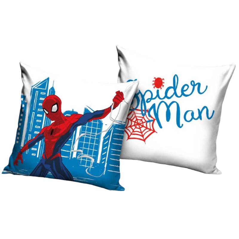 Cuscino quadrato sfoderabile a tema Marvel Spiderman. Bianco e azzurro