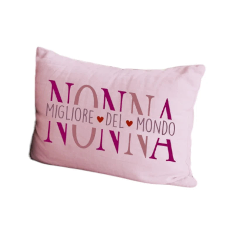 Bellissimo cuscino regalo per la tua super nonna, rosa con la scritta "La Migliore del Mondo"