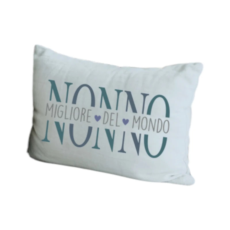 Bellissimo cuscino regalo per il tuo super nonno, azzurro con la scritta "Il Migliore del Mondo"