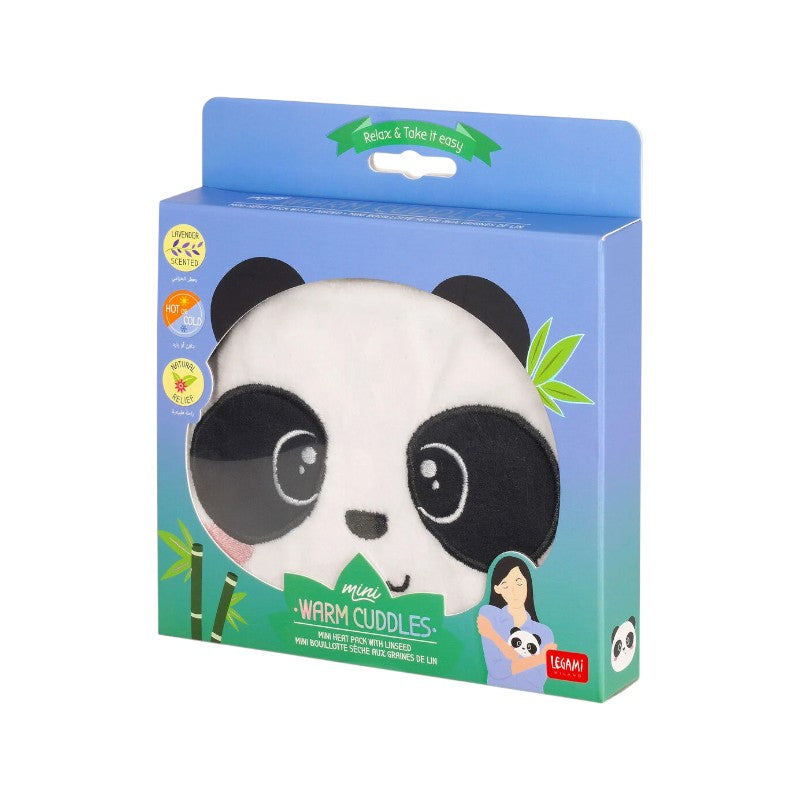 Cuscino termico Legami Panda con semi di lino e lavanda, uso caldo e freddo. Mini Warm Cuddles per relax naturale kawaii. Scoprilo ora!