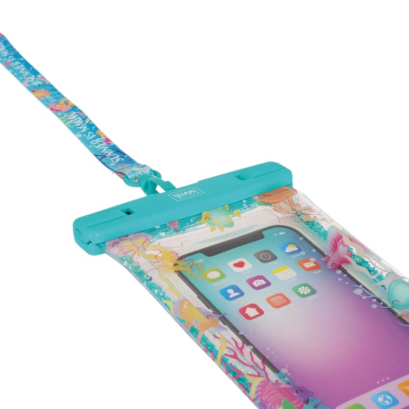 Custodia impermeabile smartphone Legami Summer is Magic: IP68 fino a 3m, touch screen, cordino incluso. Compatibile fino a 6,5". Perfetta per mare e piscina!

