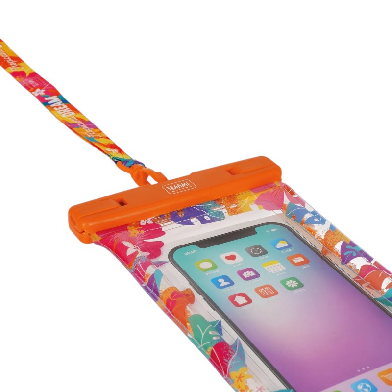 Custodia impermeabile smartphone Legami Tropicana Dream: IP68 fino a 3m, touch screen, cordino incluso. Compatibile fino a 6,5". Perfetta per mare e piscina!

