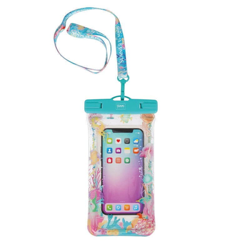 Custodia impermeabile smartphone Legami Summer is Magic: IP68 fino a 3m, touch screen, cordino incluso. Compatibile fino a 6,5". Perfetta per mare e piscina!
