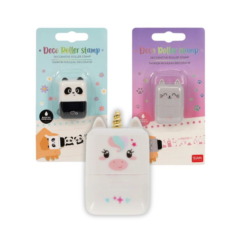 Timbro decorativo a rullo Legami Deco Roller Stamp — 300 metri di pattern kawaii, soggetti panda, gatto, unicorno. Regalo creativo per bambine.