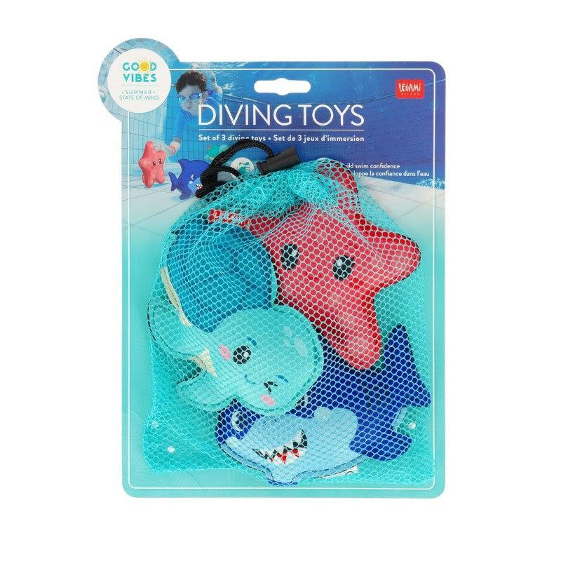 Set 3 giochi immersione Legami: squaletto, tartarughina e stella marina in neoprene con sabbia. Perfetti per imparare a tuffarsi in piscina. Scoprili!
