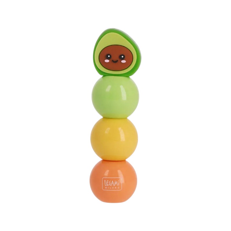 Evidenziatore 3 in 1 Legami Avocado con 3 colori pastello impilabili: verde, giallo e arancio in un solo evidenziatore kawaii. Su Viano Shop!