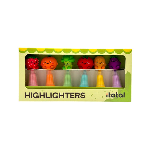 Evidenziatori kawaii I-Total Fresh Market — set 6 pz frutta e verdura, colori pastello, mini formato. Regalo originale per bambini e studentesse.