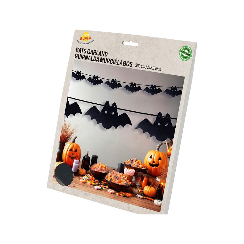 Festoni ghirlanda di Halloween Fiestas Guirca da 3 metri: pipistrelli, zucche, fantasmi e castelli per decorare la festa. Su Viano Shop!