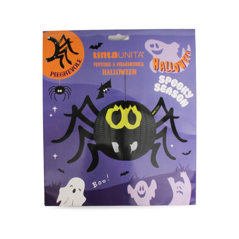 Festone a fisarmonica Halloween Tinta Unita a forma di zucca o ragno: decorazione pieghevole da appendere o appoggiare. Su Viano Shop!